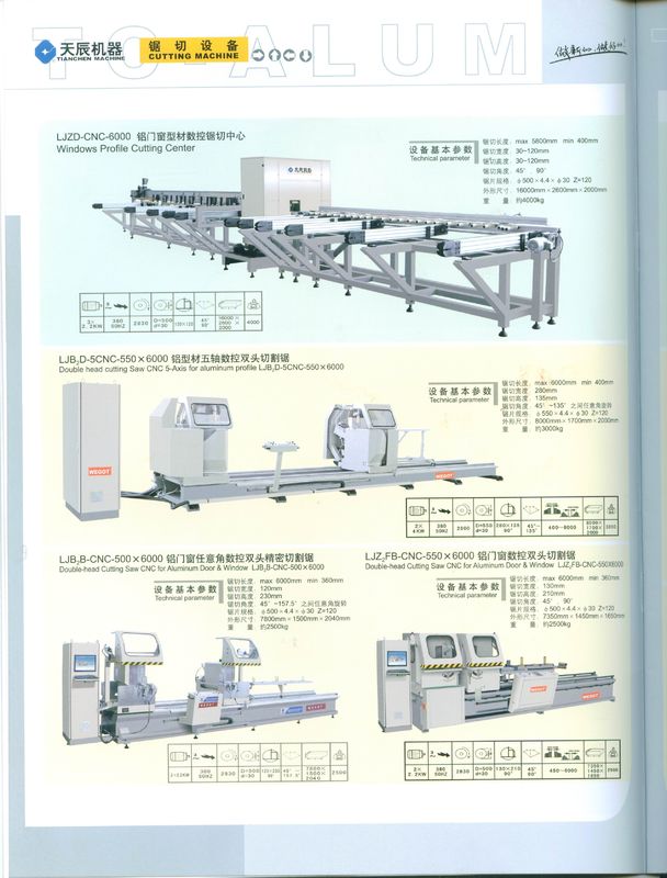 la coupe tête double a vu l'axe de la commande numérique par ordinateur 5 pour le profil en aluminium LJB2D-5CNC-550X6000